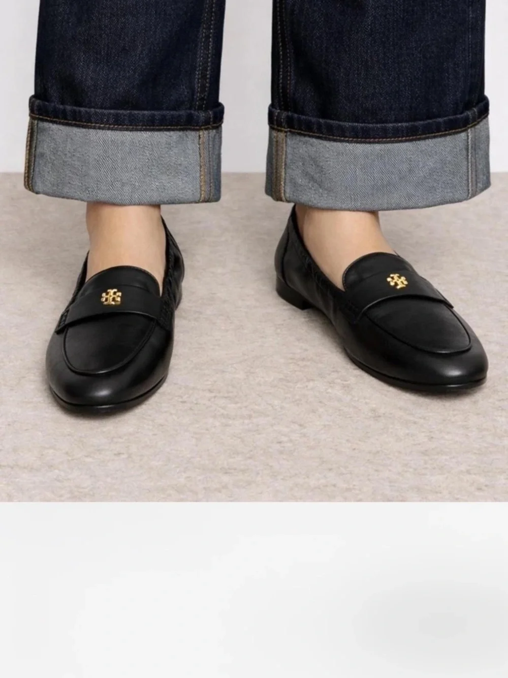 Tory Burch Black Leather Loafers with Gold Logo